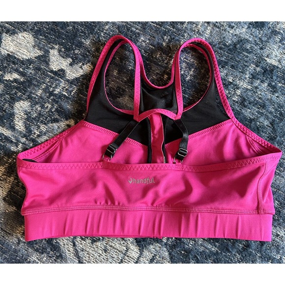 HANDFUL Sports Bra Women's Size Large Pink & Black Zip Up Front Y Back - Picture 2 of 4